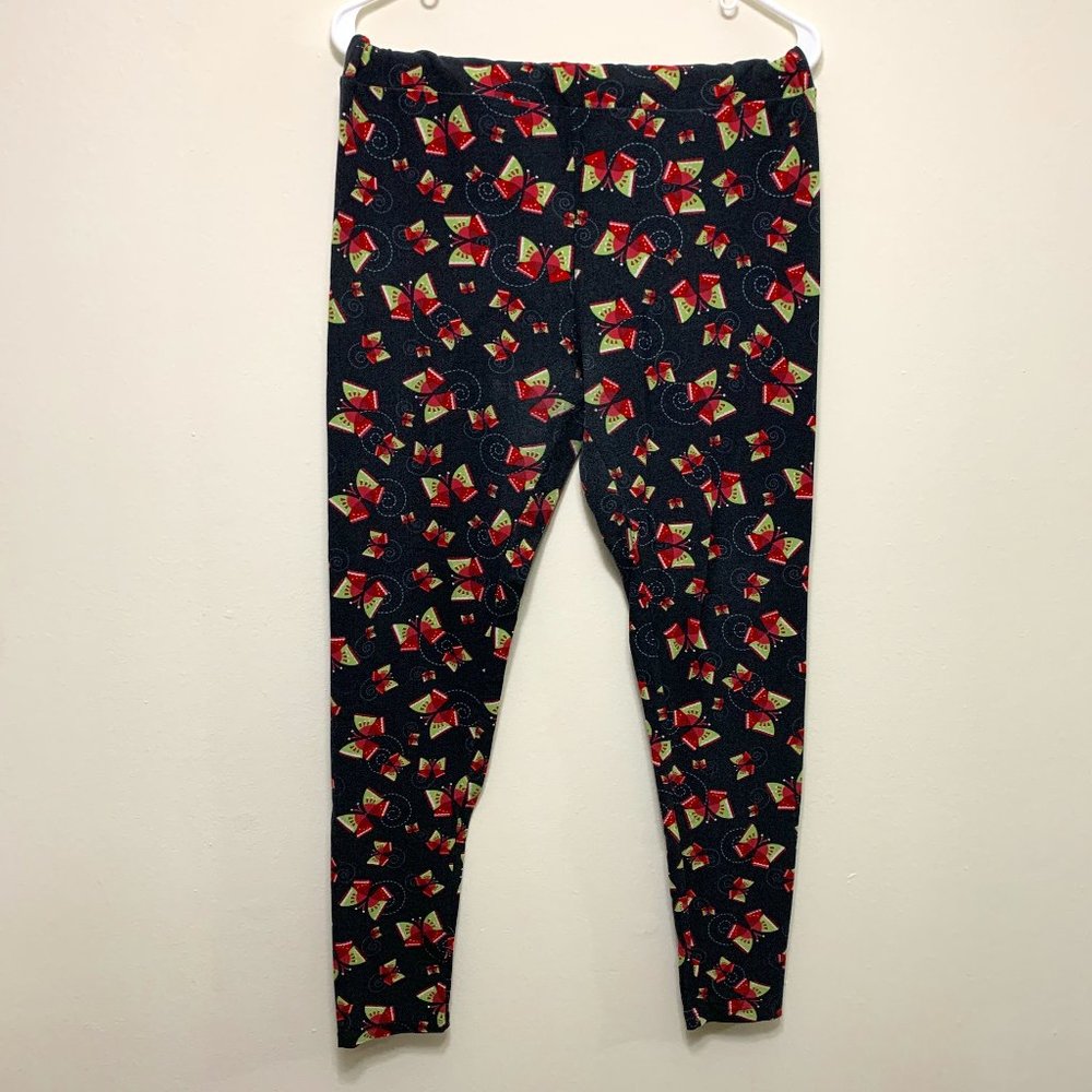 LuLaRoe Leggings- Black with Pink/Green Butterflies